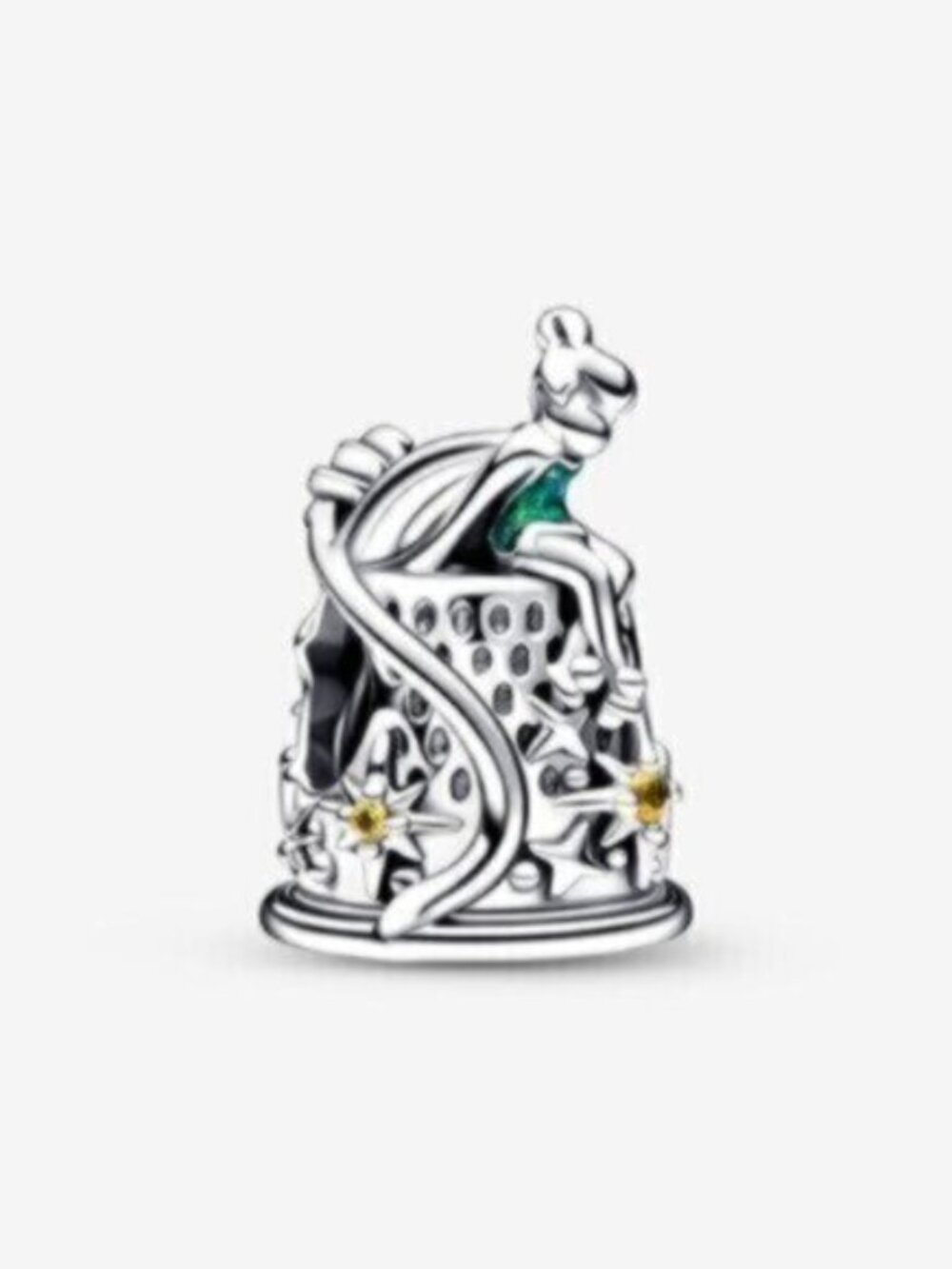 Pandora Silver Thimble Charm with Green Accent and Gold Stars